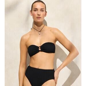 J.Crew Bandeau O-Ring Scrunchie Bikini Top Sz XS Black  Strapless Textured